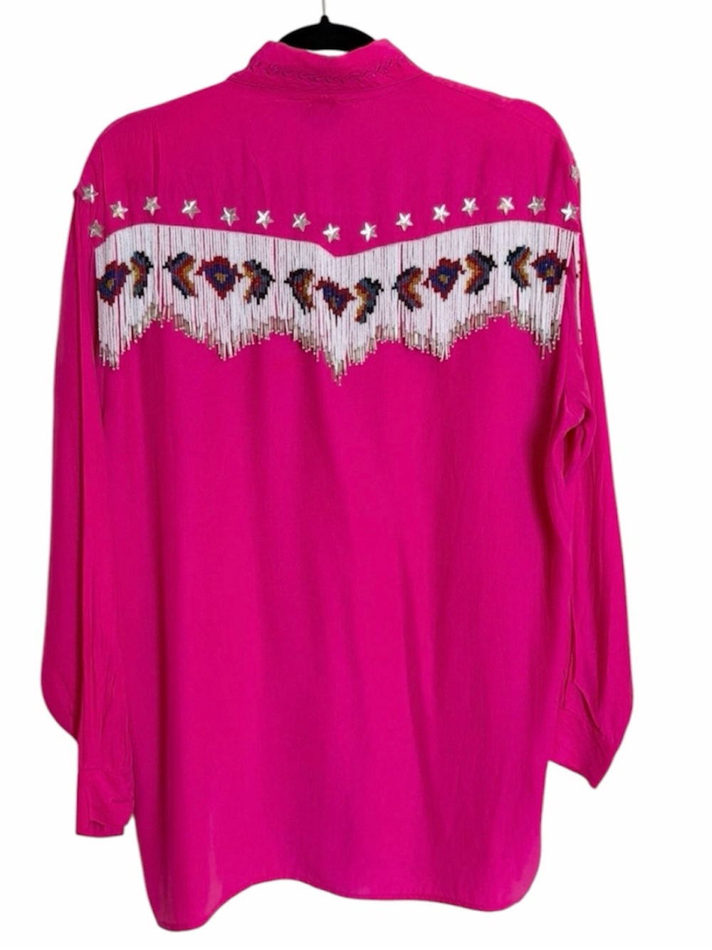 Vintage 100% Silk Beaded Fringe Western Shirt. Size 4. - Picture 7 of 9